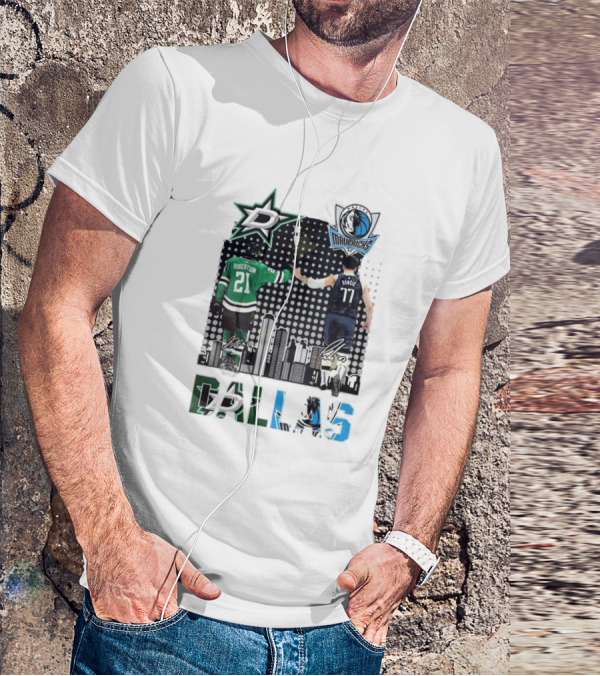 Dallas Stars Mavericks Robertson Doncic Skyline Signatures T-Shirt