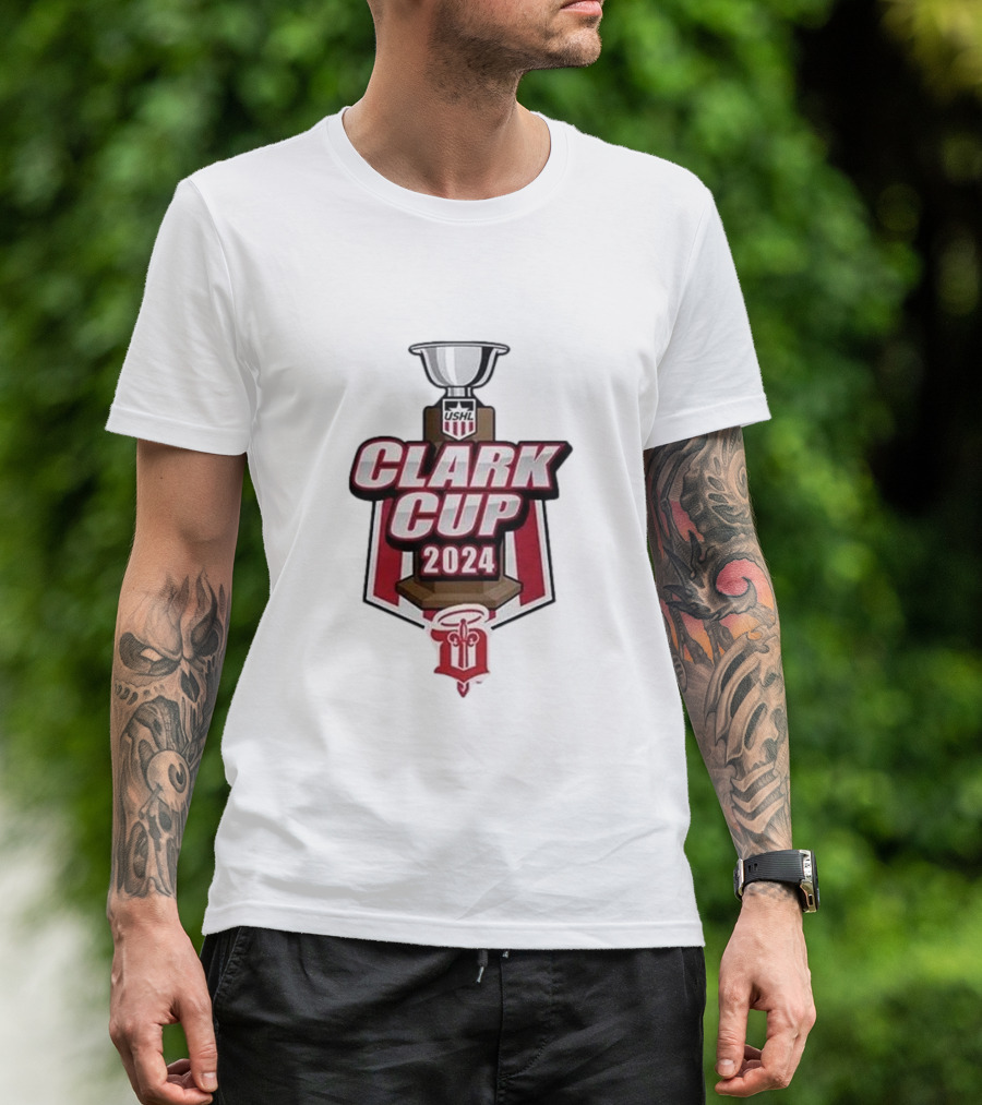 USHL 2024 Clark Cup Dubuque Fighting Saints Trophy T-Shirt