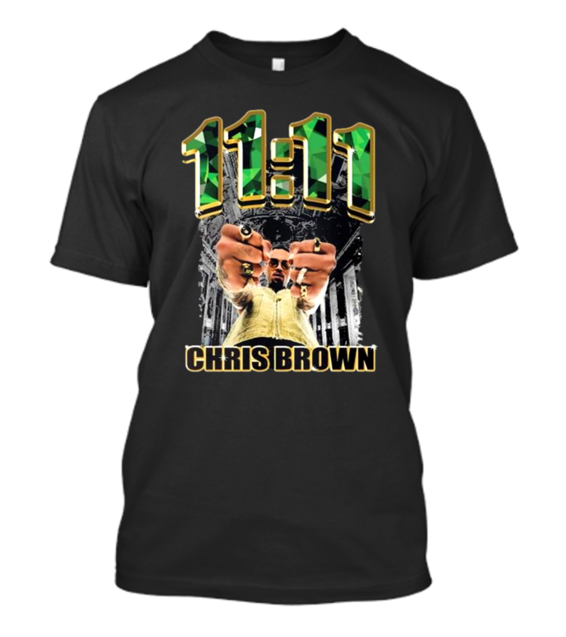 Chris Brown 11 11 Emerald Rings Black And White Architectural Background T-Shirt