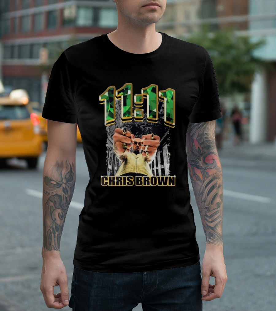 Chris Brown 11 11 Emerald Rings Black And White Architectural Background T-Shirt