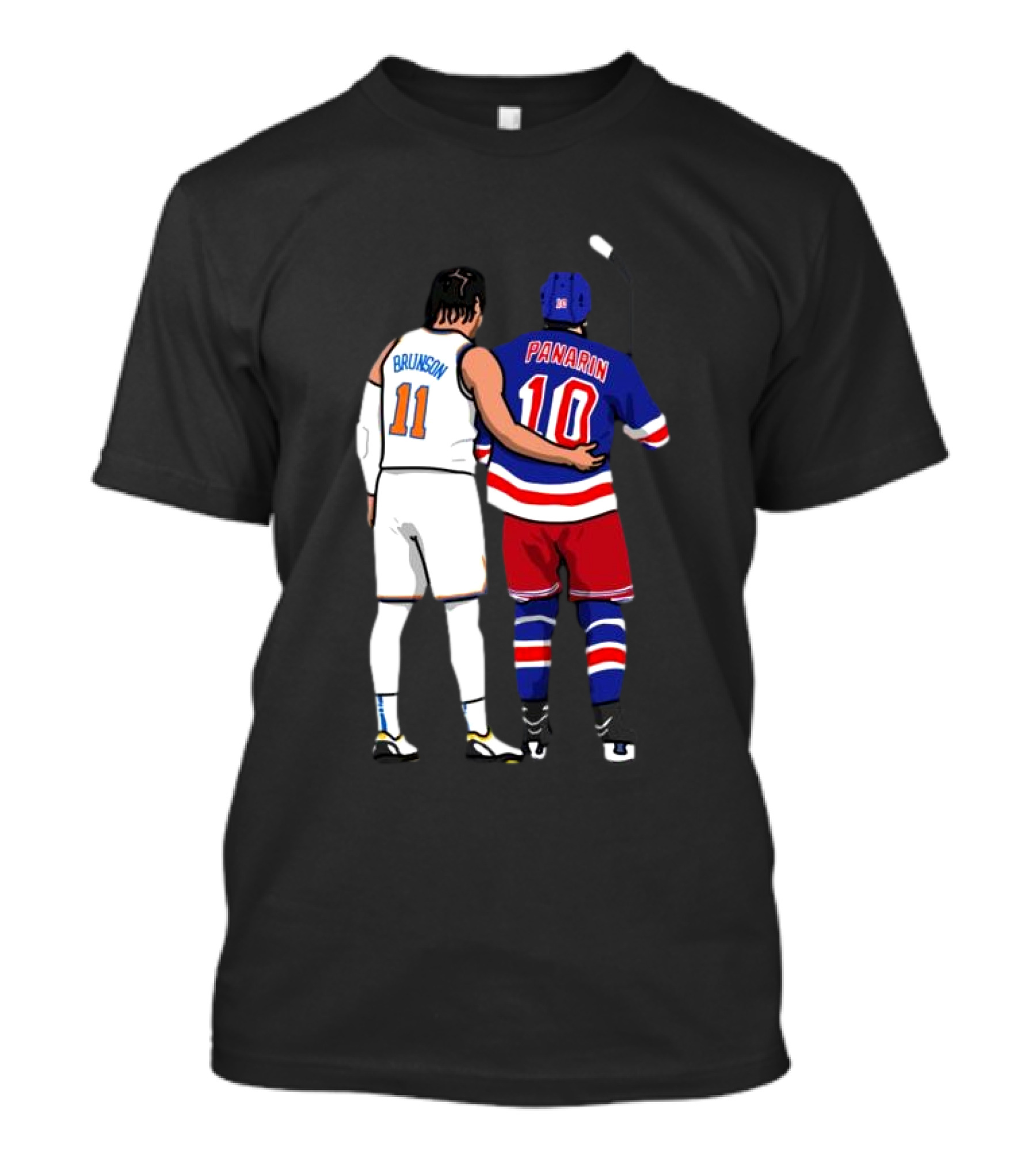 Jalen Brunson Artemi Panarin 2024 Crossover Collaboration Hockey Basketball T-Shirt