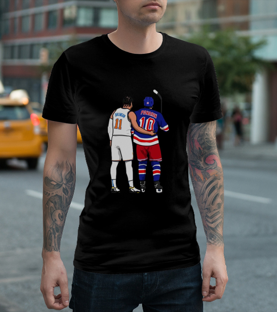 Jalen Brunson Artemi Panarin 2024 Crossover Collaboration Hockey Basketball T-Shirt