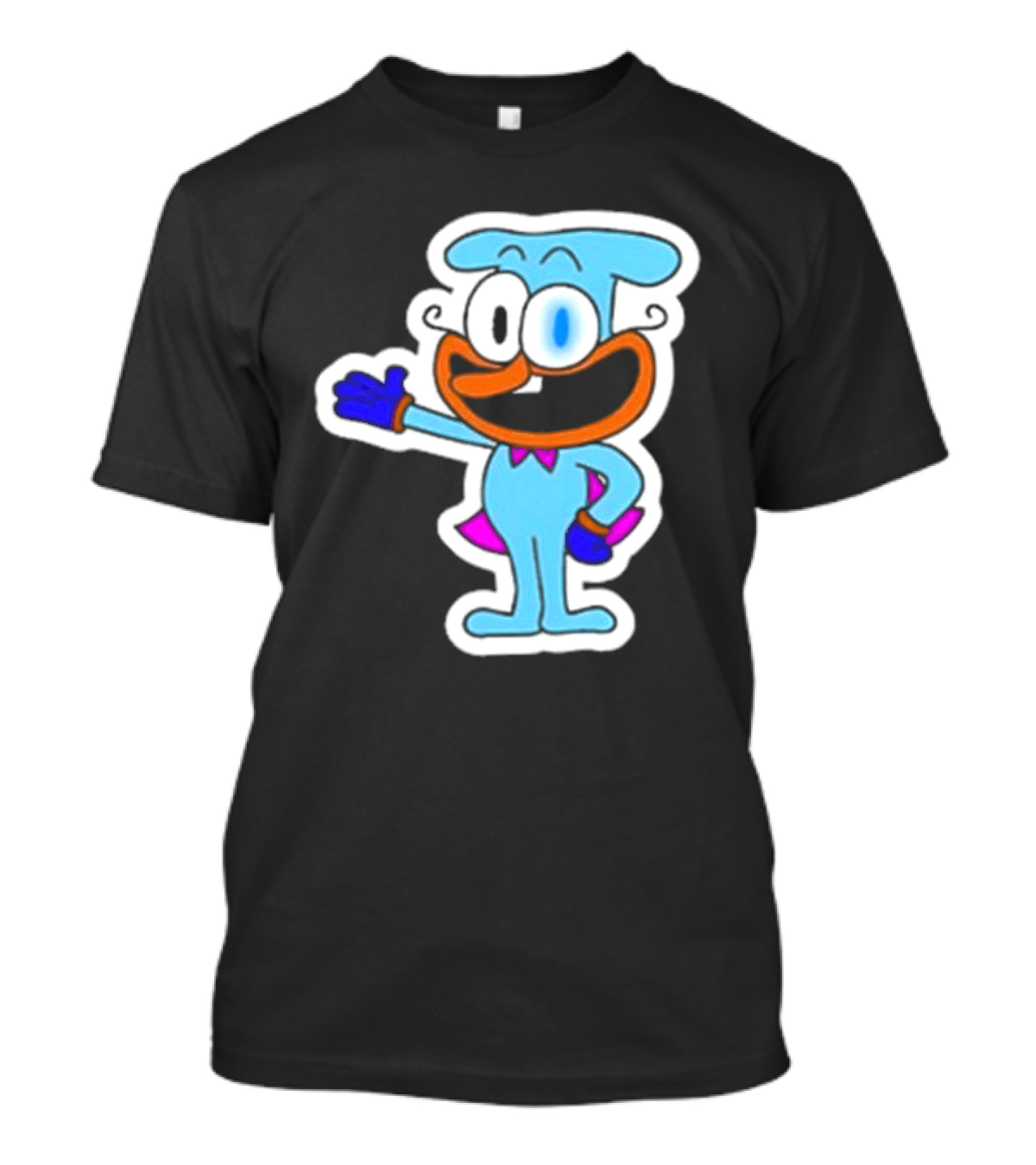 Robby1iscool The Doise Blue Cartoon Character With Orange Mouth And Purple Cape T-Shirt