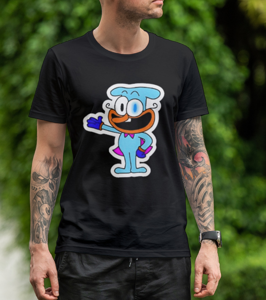 Robby1iscool The Doise Blue Cartoon Character With Orange Mouth And Purple Cape T-Shirt