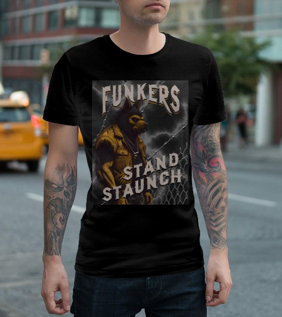 Funkers Stand Staunch Werewolf Against Barbed Fence T-Shirt