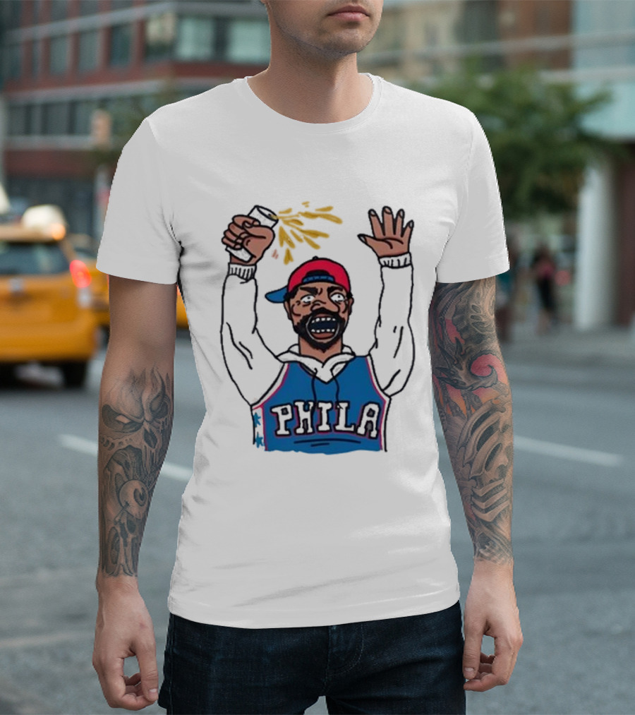 Phillygoat Phila Sixers Fan With Spray Can And Raised Hand T-Shirt