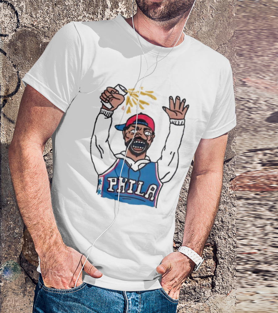 Phillygoat Phila Sixers Fan With Spray Can And Raised Hand T-Shirt