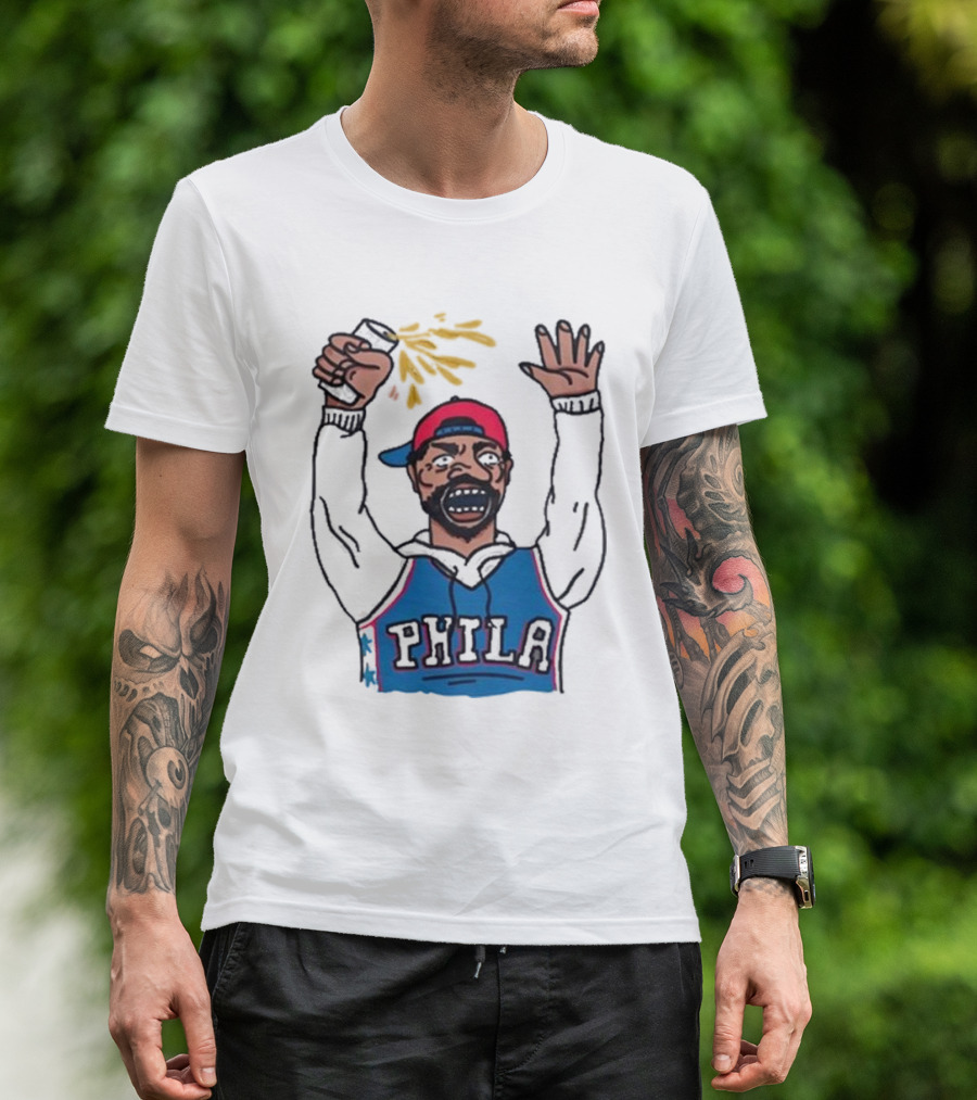 Phillygoat Phila Sixers Fan With Spray Can And Raised Hand T-Shirt