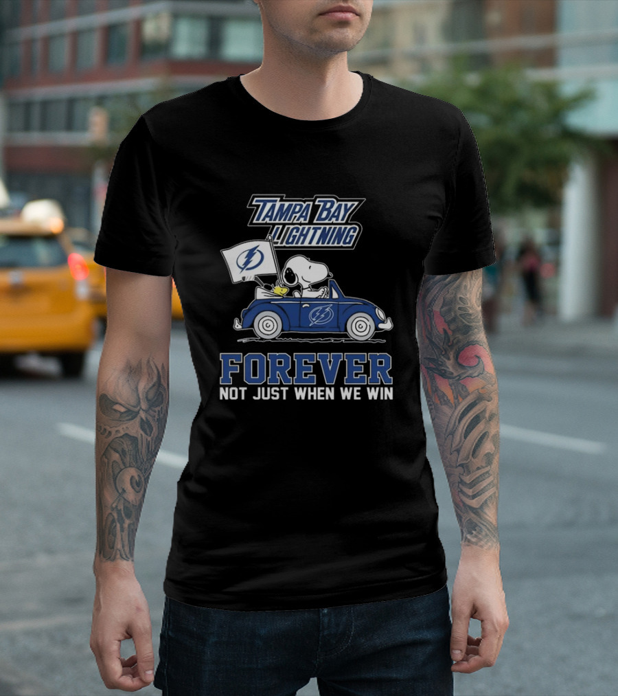 Tampa Bay Lightning Snoopy and Woodstock Driving Forever Not Just When We Win T-Shirt
