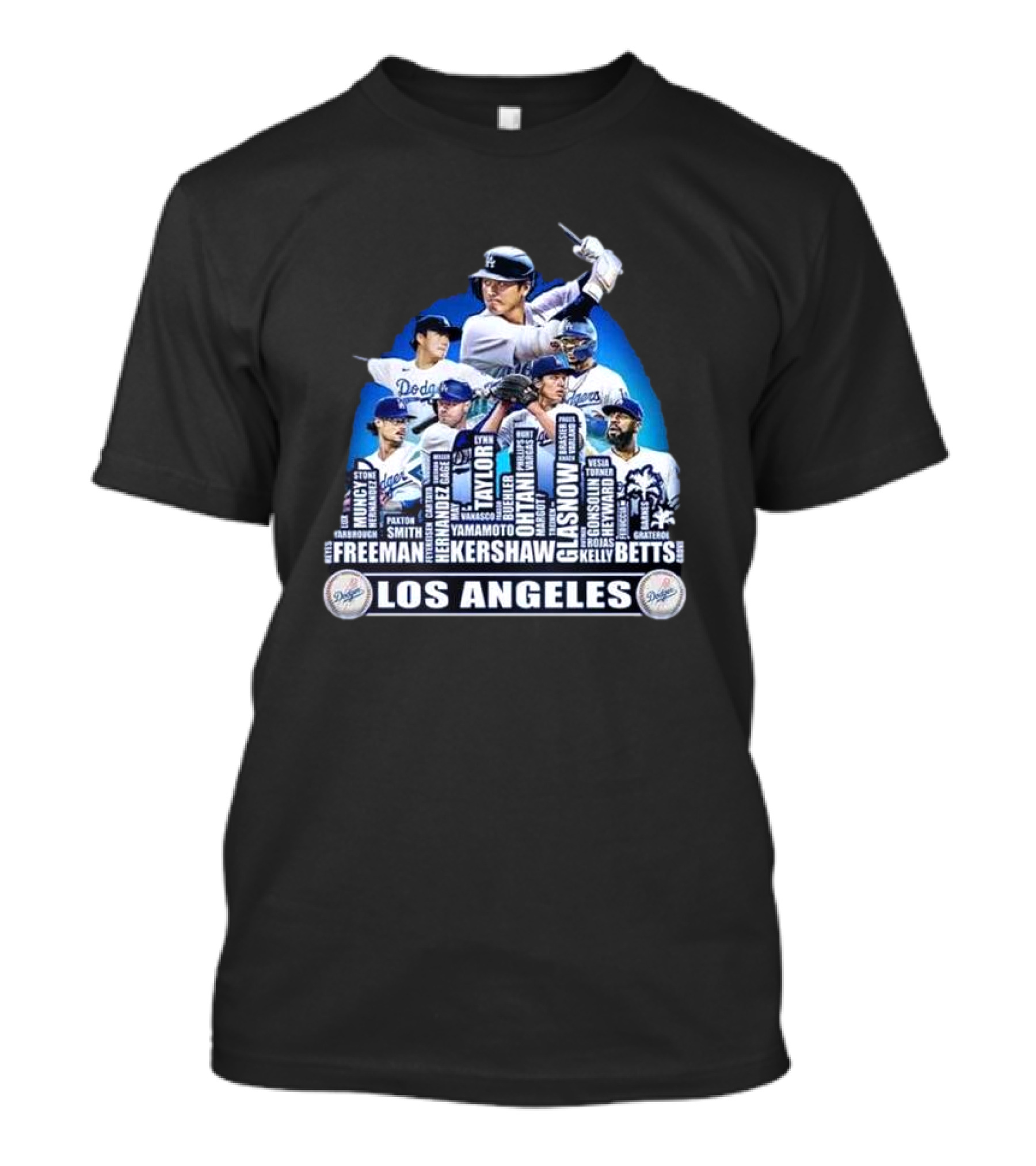 Los Angeles Dodgers Baseball Squad 2024 Freeman Kershaw Betts Taylor Hernandez Kimbrel Ohtani Glasnow City Skyline T-Shirt