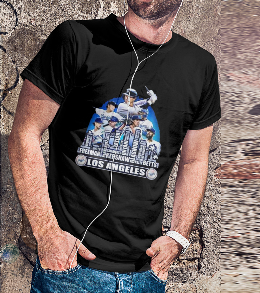 Los Angeles Dodgers Baseball Squad 2024 Freeman Kershaw Betts Taylor Hernandez Kimbrel Ohtani Glasnow City Skyline T-Shirt