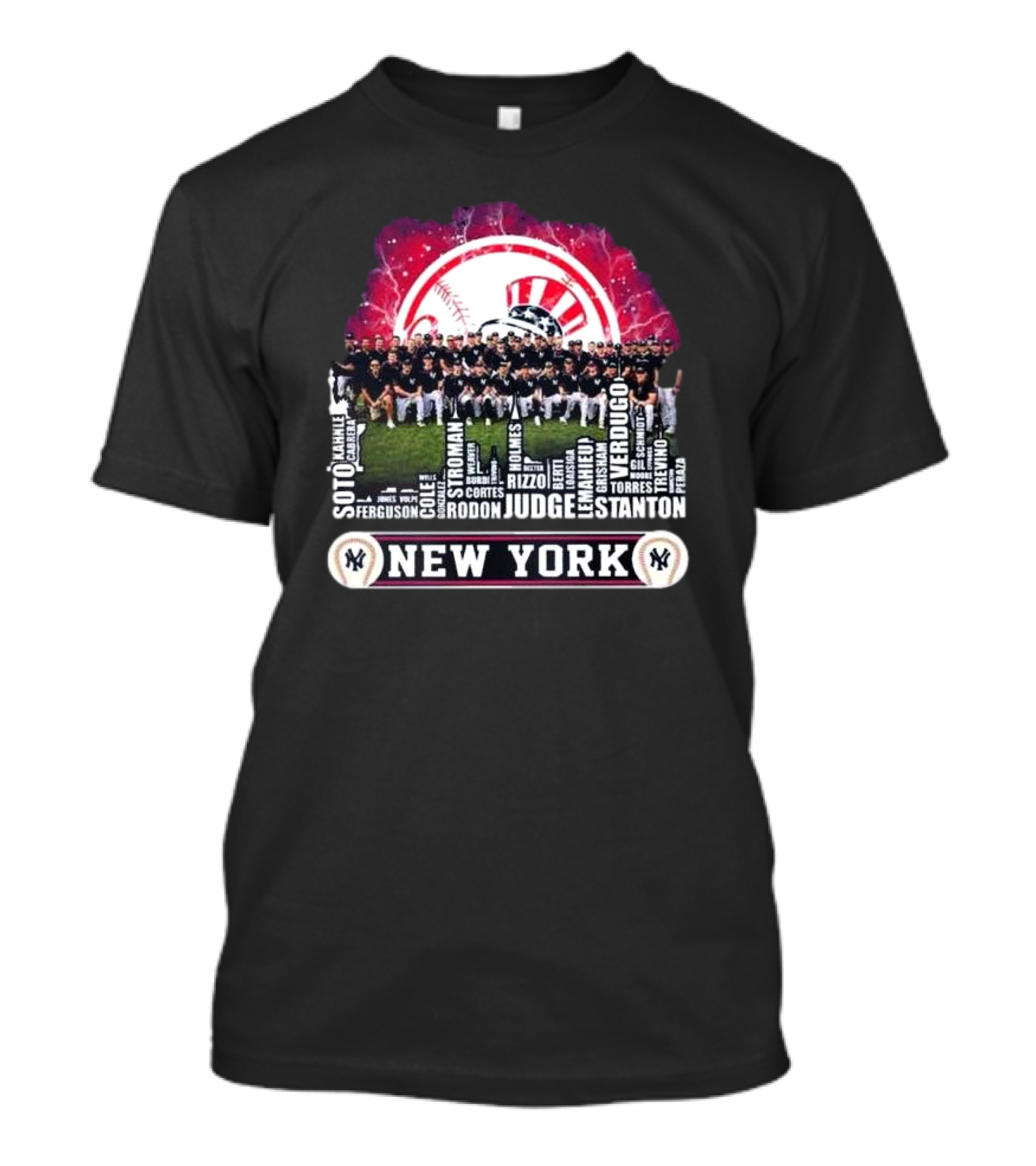 New York Yankees 2024 Squad Soto Judge Stanton Verdugo City Skyline T-Shirt