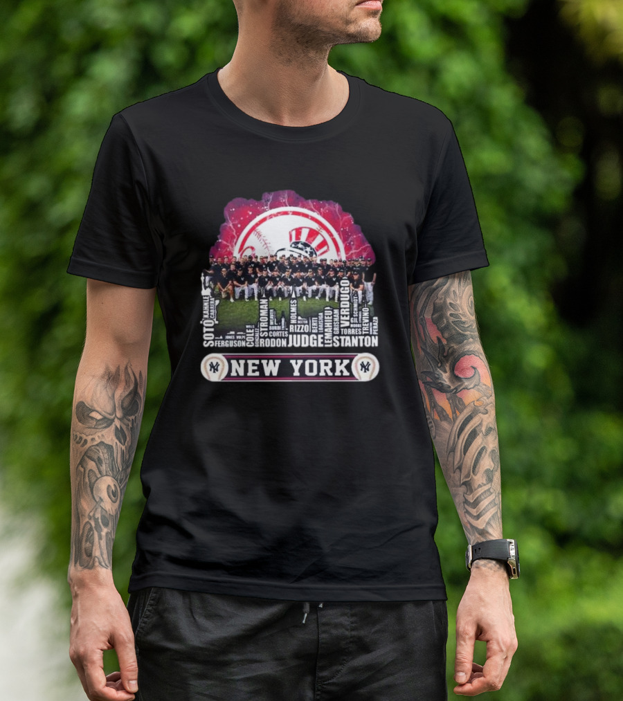 New York Yankees 2024 Squad Soto Judge Stanton Verdugo City Skyline T-Shirt