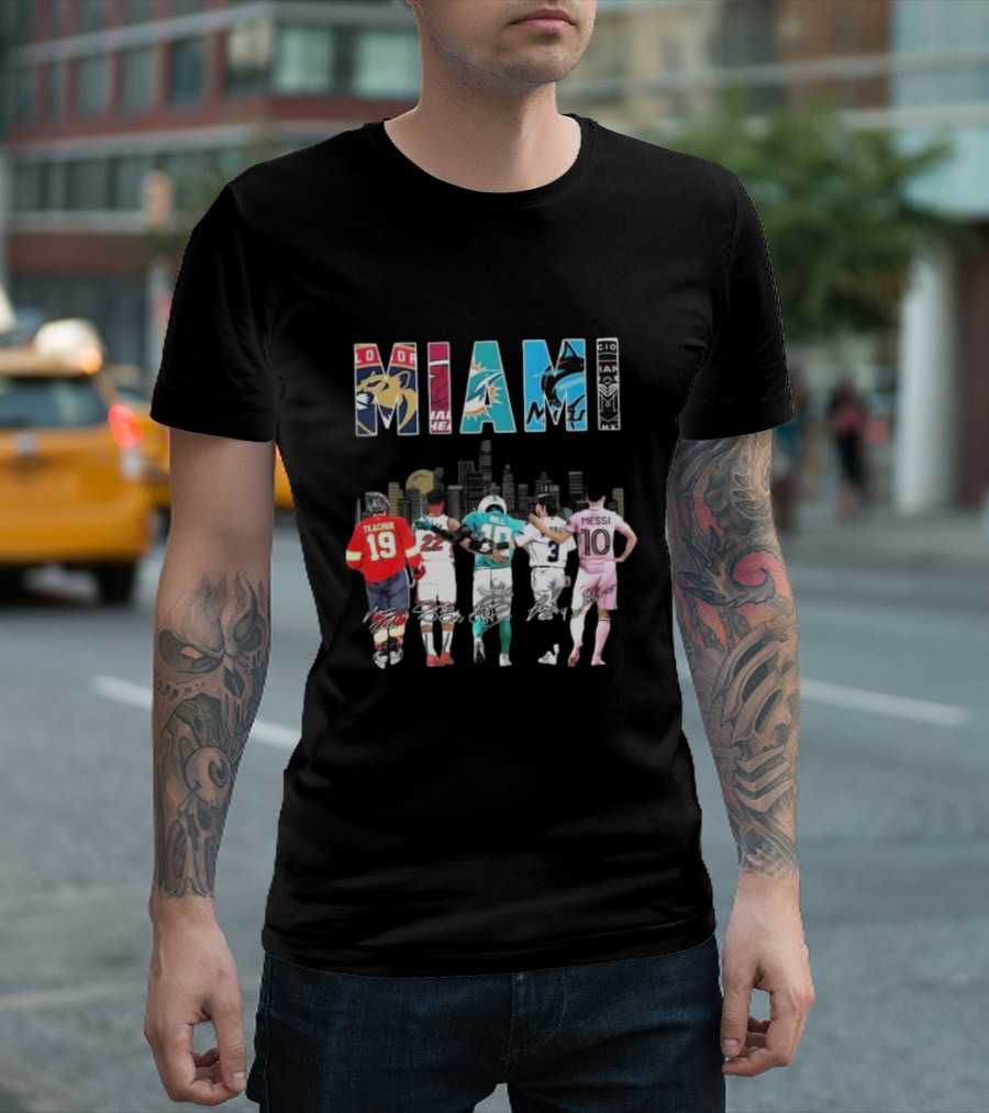 Miami Dolphins Heat Marlins Inter Miami Panthers Signatures T-Shirt