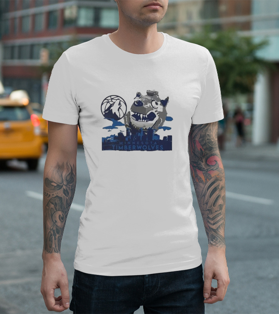 Minnesota Timberwolves Mascot Skyline Basketball T-Shirt