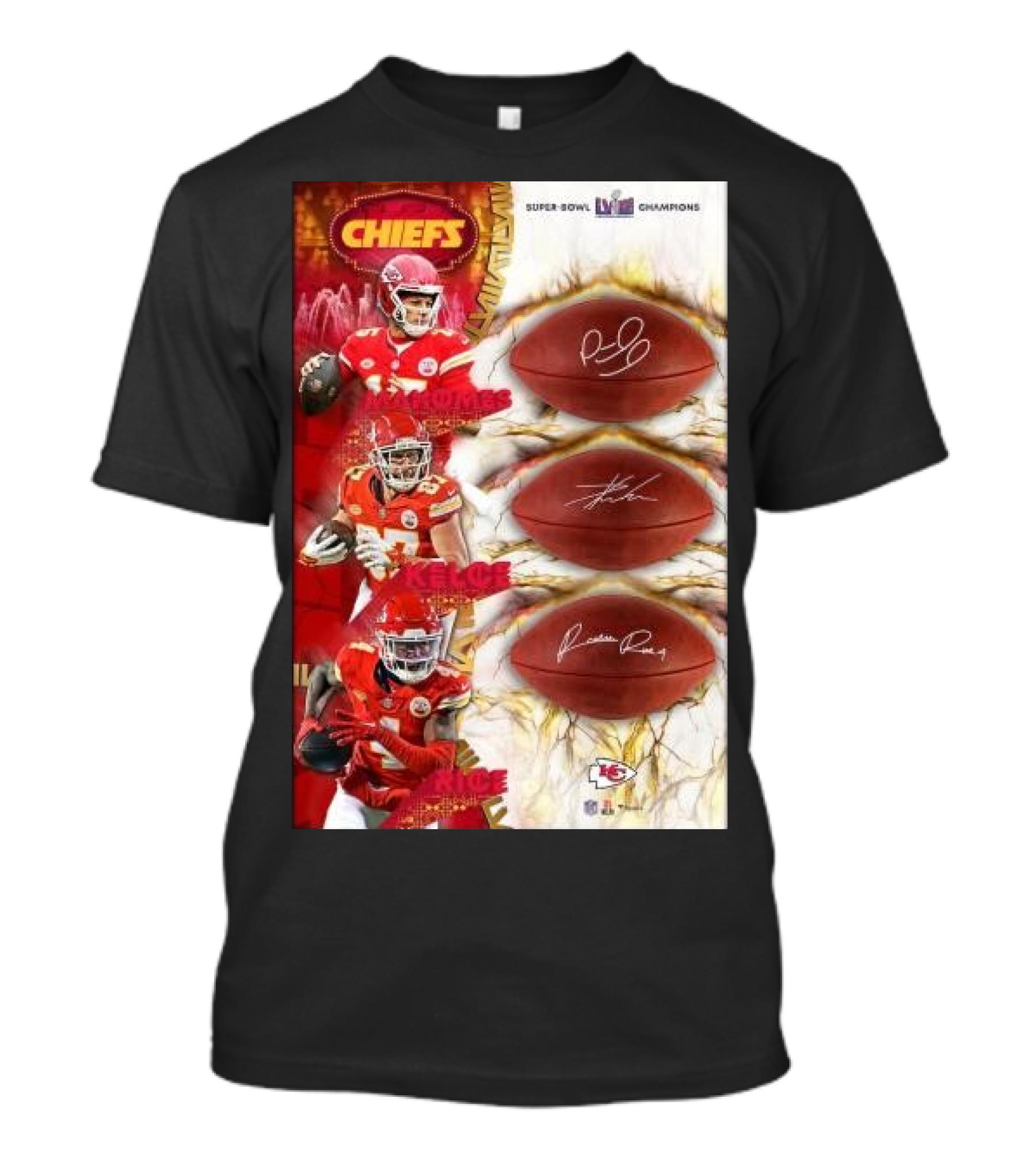 Kansas City Chiefs Super Bowl Champions Mahomes Kelce Jones Football T-Shirt