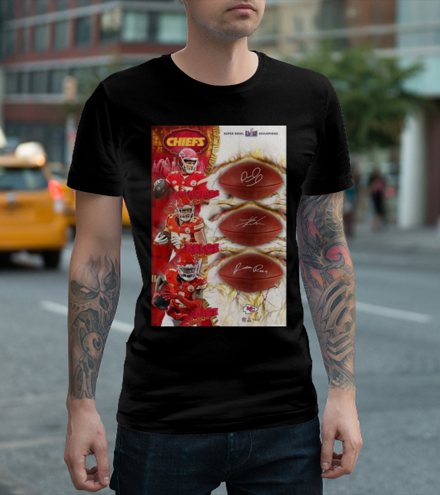 Kansas City Chiefs Super Bowl Champions Mahomes Kelce Jones Football T-Shirt