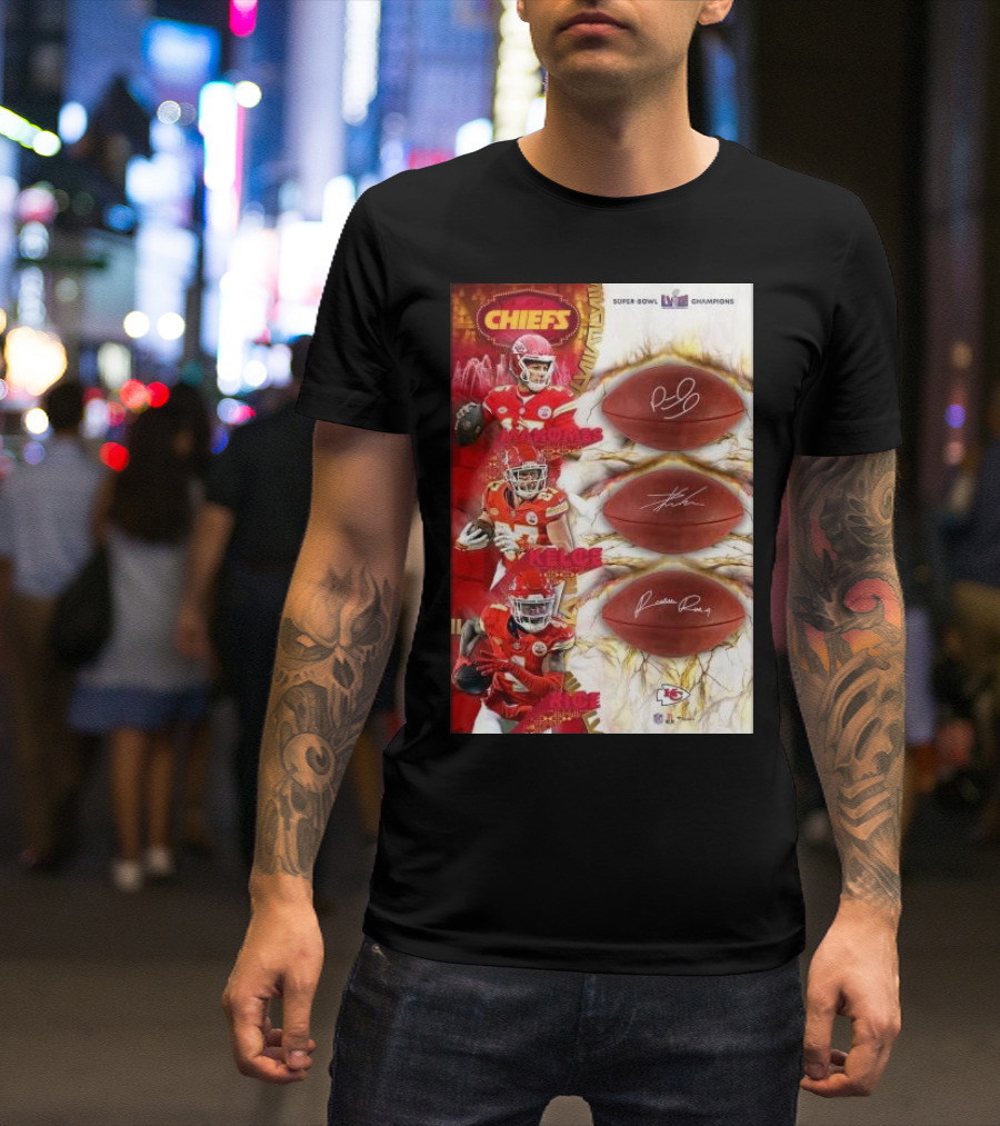 Kansas City Chiefs Super Bowl Champions Mahomes Kelce Jones Football T-Shirt