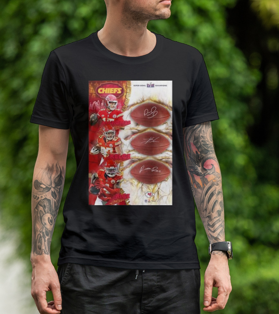 Kansas City Chiefs Super Bowl Champions Mahomes Kelce Jones Football T-Shirt