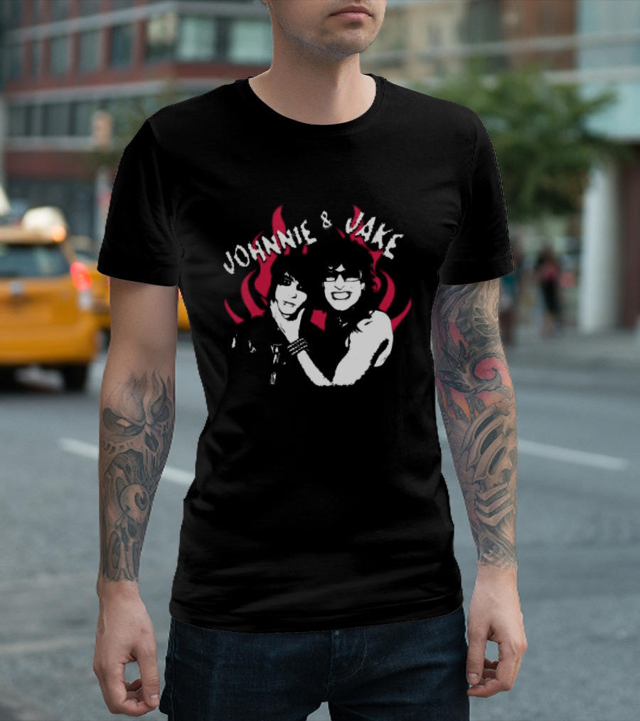 Johnnie And Jake Punk Rock Duo With Fiery Background T-Shirt