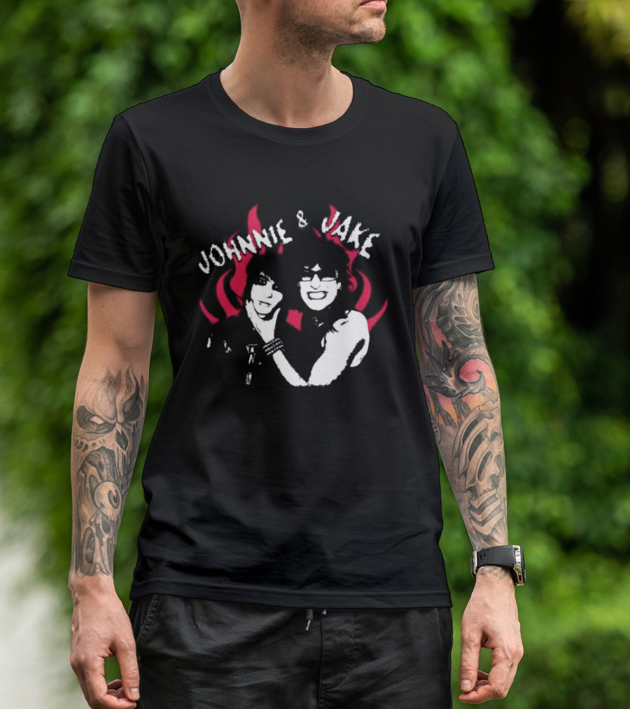 Johnnie And Jake Punk Rock Duo With Fiery Background T-Shirt