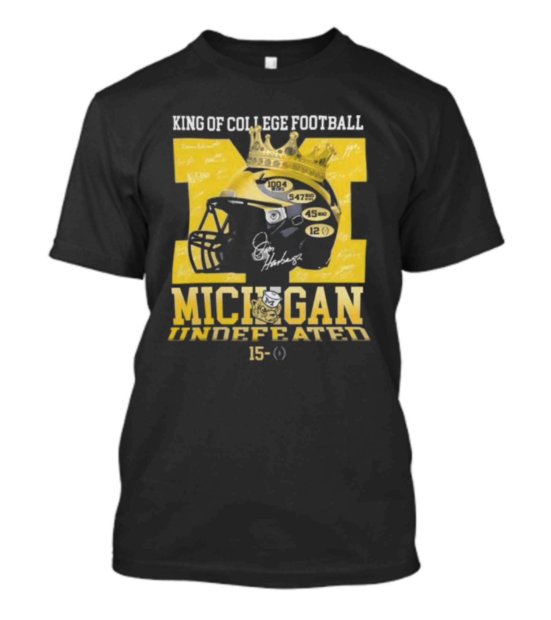 King Of College Football Michigan Undefeated 15-0 National Championship Crown Helmet T-Shirt