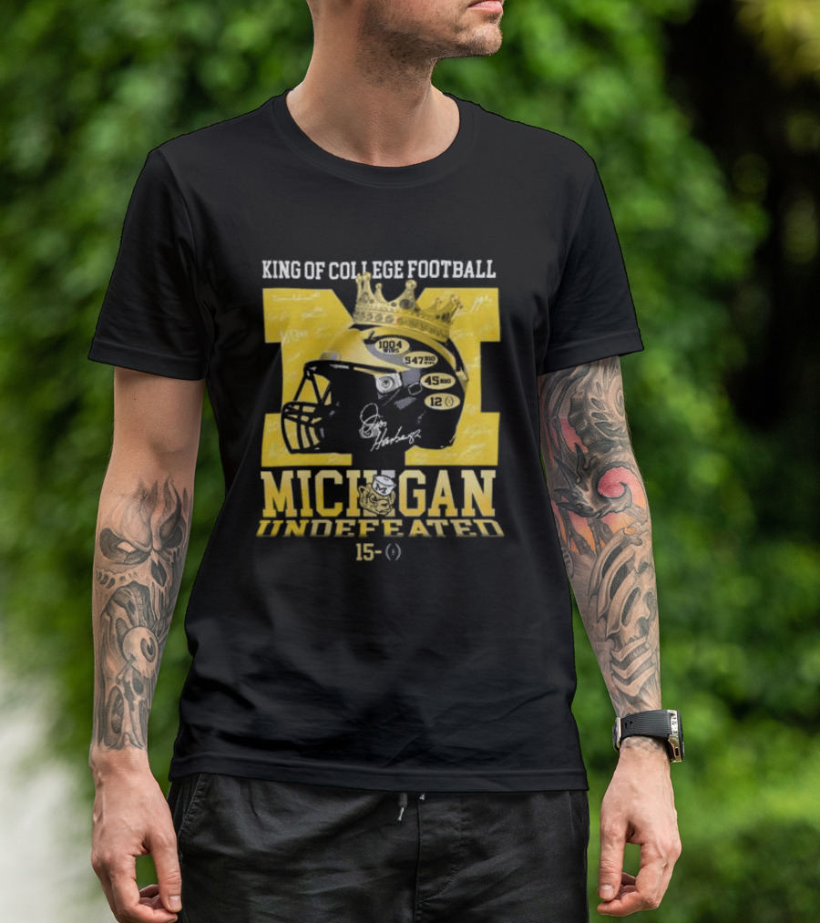 King Of College Football Michigan Undefeated 15-0 National Championship Crown Helmet T-Shirt