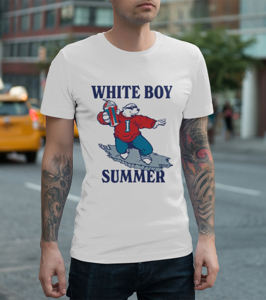 White Boy Summer Polar Bear Surfing with Drink T-Shirt