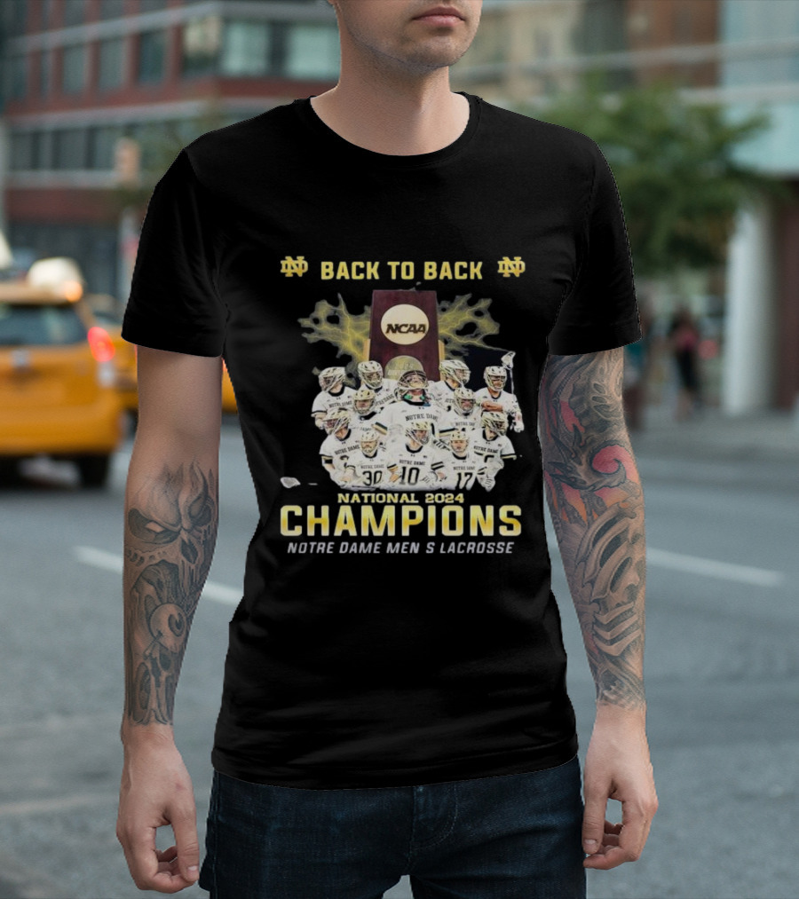 Notre Dame Fighting Irish Back-to-Back 2024 NCAA National Champions Men’s Lacrosse T-Shirt