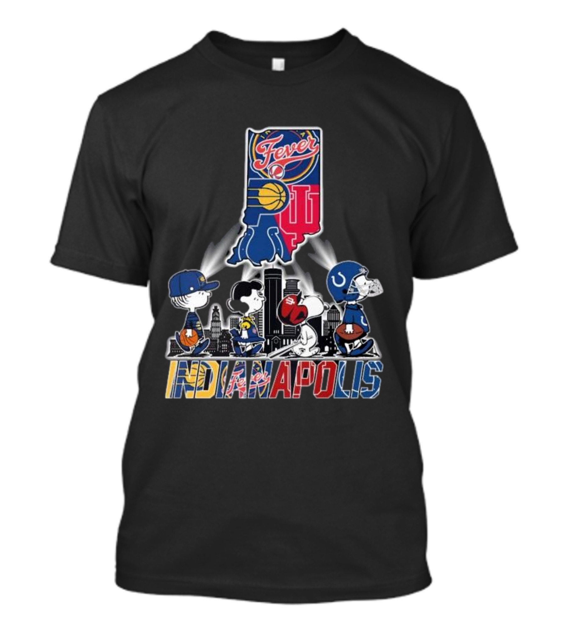 Peanuts Snoopy And Friends Crossing Indianapolis With Indiana Sports T-Shirt
