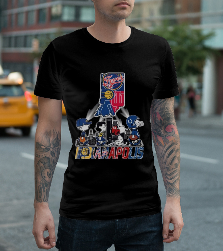 Peanuts Snoopy And Friends Crossing Indianapolis With Indiana Sports T-Shirt