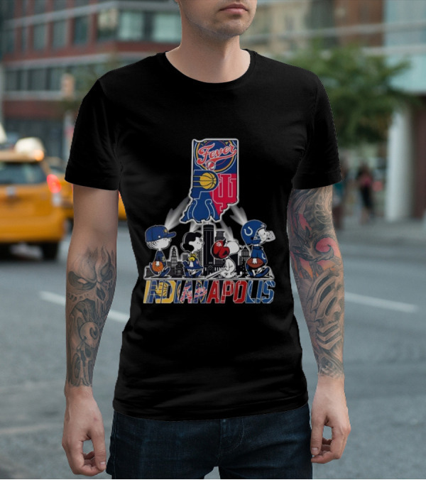 Peanuts Snoopy And Friends Crossing Indianapolis With Indiana Sports T-Shirt