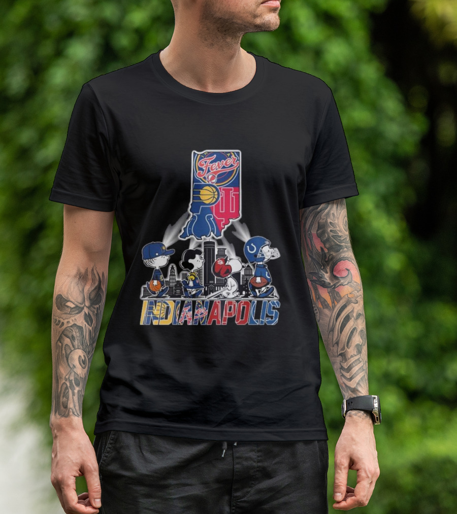 Peanuts Snoopy And Friends Crossing Indianapolis With Indiana Sports T-Shirt