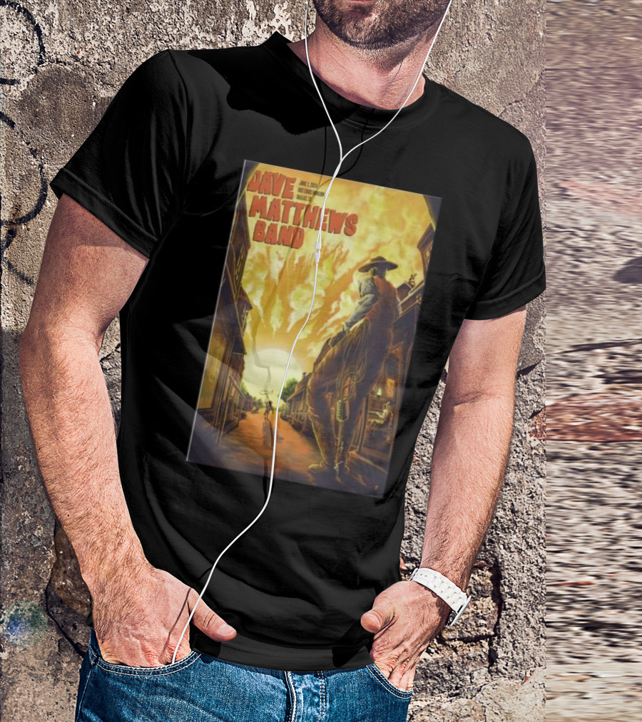 Dave Matthews Band June 1 2024 Dos Equis Pavilion Dallas TX Cowboy Fire Sunset Scene T-Shirt
