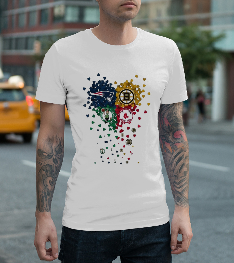 Hearts Boston Sports Team Patriots Bruins Red Sox Celtics T-Shirt