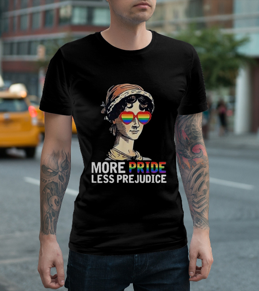 More Pride Less Prejudice Rainbow Heart Glasses T-Shirt