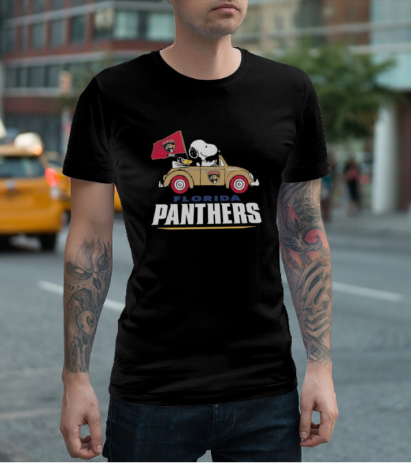 Florida Panthers Snoopy Driving Car With Hockey Flag T-Shirt