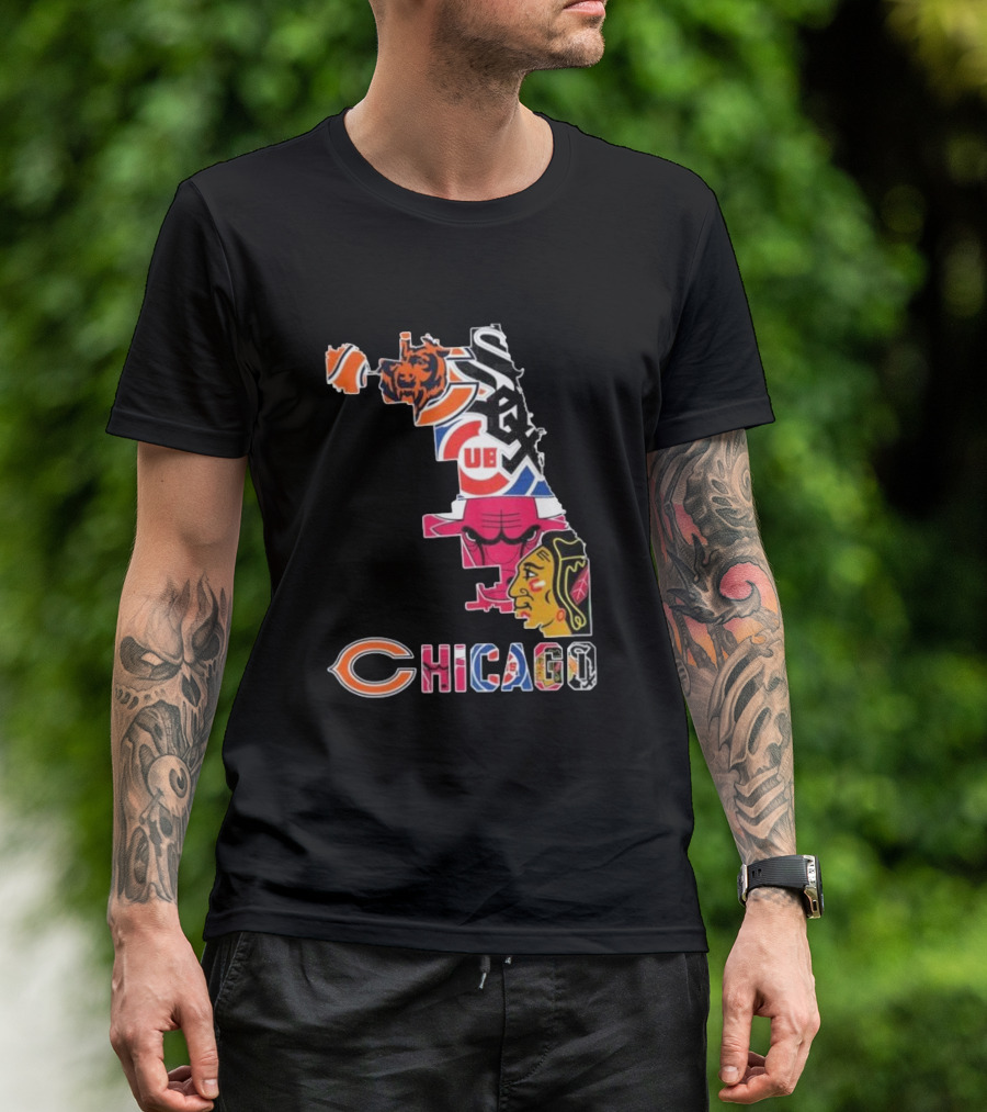 Chicago Cubs White Sox Bulls Bears Blackhawks Maps T-Shirt