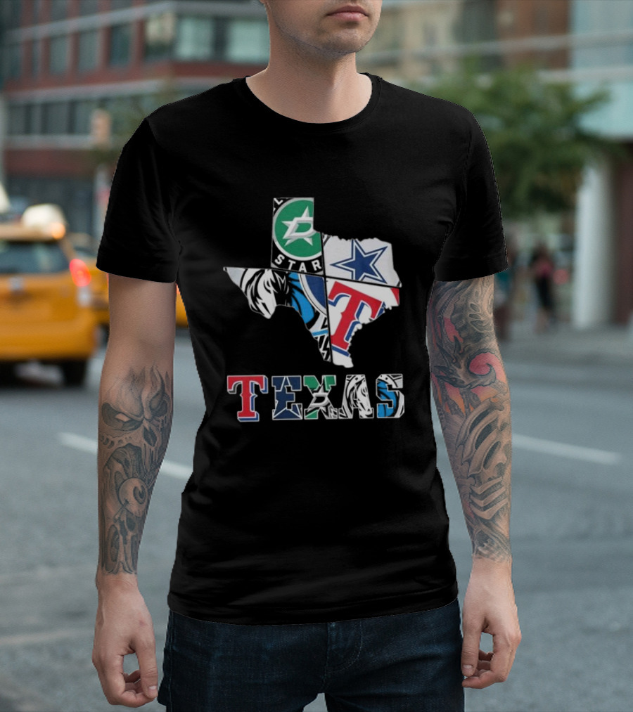 Texas Sports Teams Dallas Stars Dallas Cowboys Dallas Mavericks Texas Rangers Logos T-Shirt
