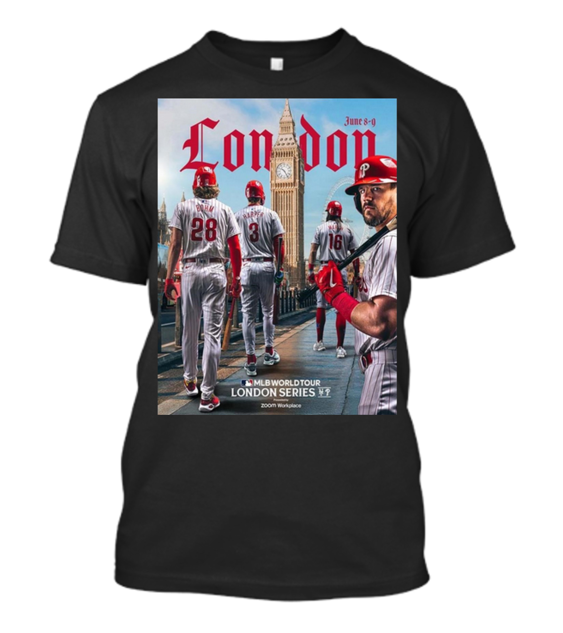 Philadelphia Phillies MLB World Tour London Series June 8-9 2024 Big Ben Background T-Shirt
