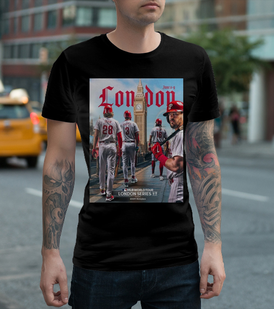 Philadelphia Phillies MLB World Tour London Series June 8-9 2024 Big Ben Background T-Shirt