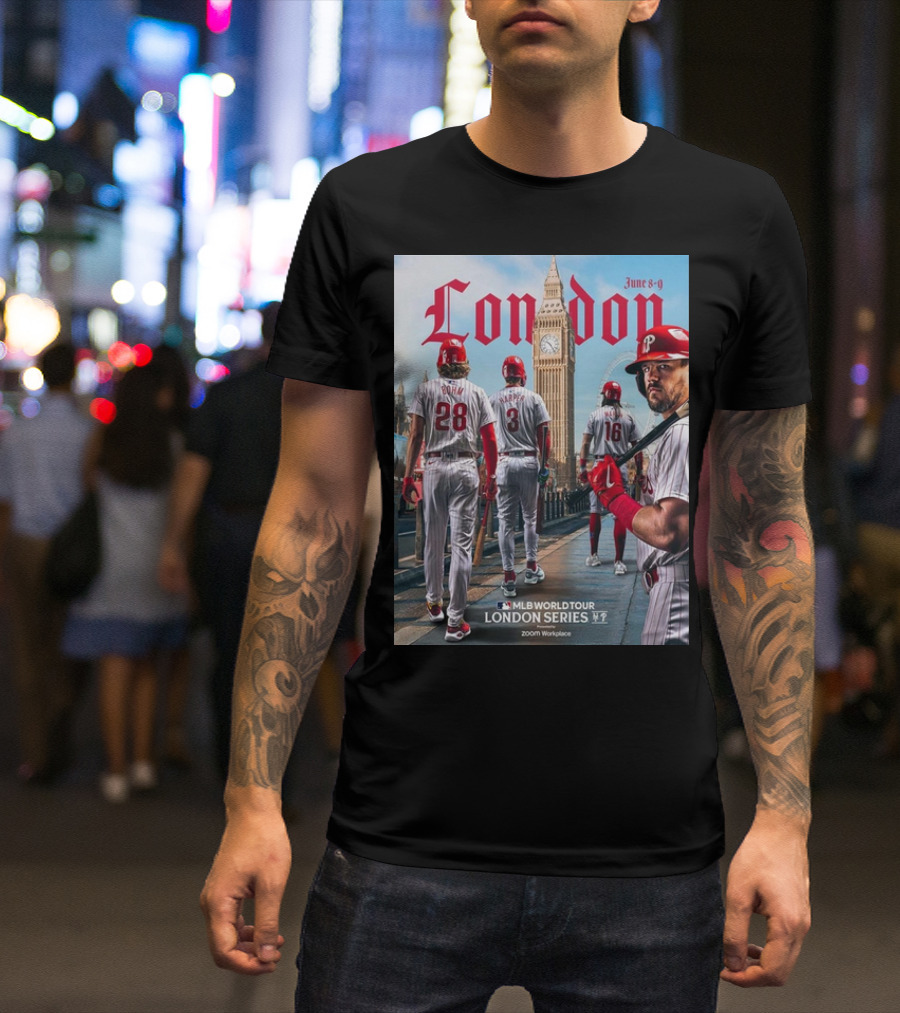 Philadelphia Phillies MLB World Tour London Series June 8-9 2024 Big Ben Background T-Shirt