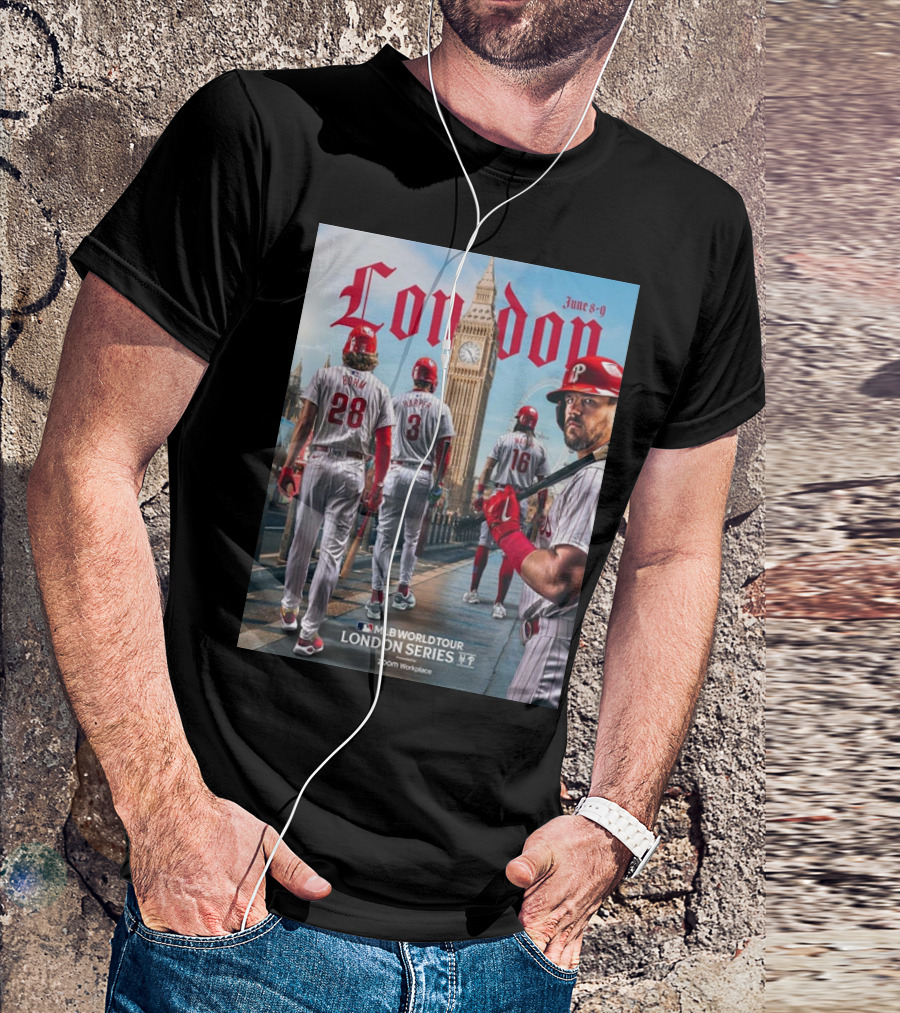 Philadelphia Phillies MLB World Tour London Series June 8-9 2024 Big Ben Background T-Shirt
