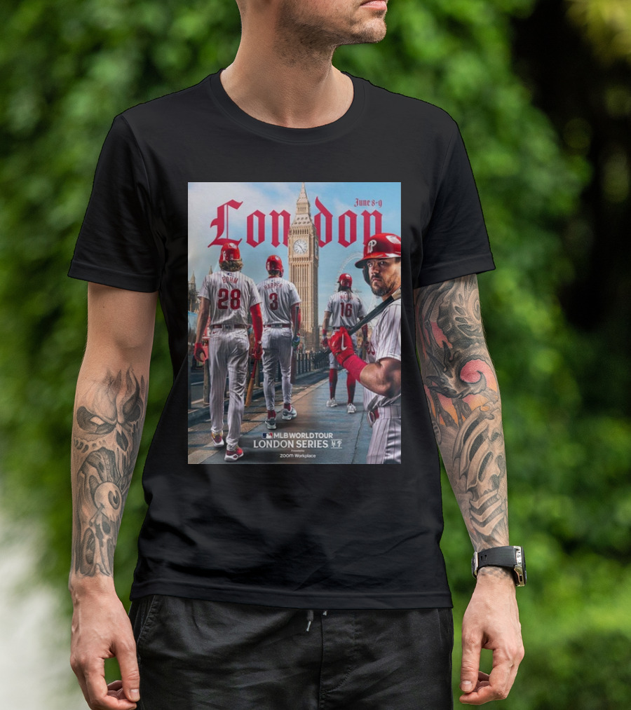Philadelphia Phillies MLB World Tour London Series June 8-9 2024 Big Ben Background T-Shirt