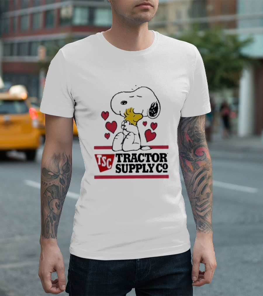Snoopy Woodstock Hearts Tractor Supply Co Logo with TSC Emblem T-Shirt