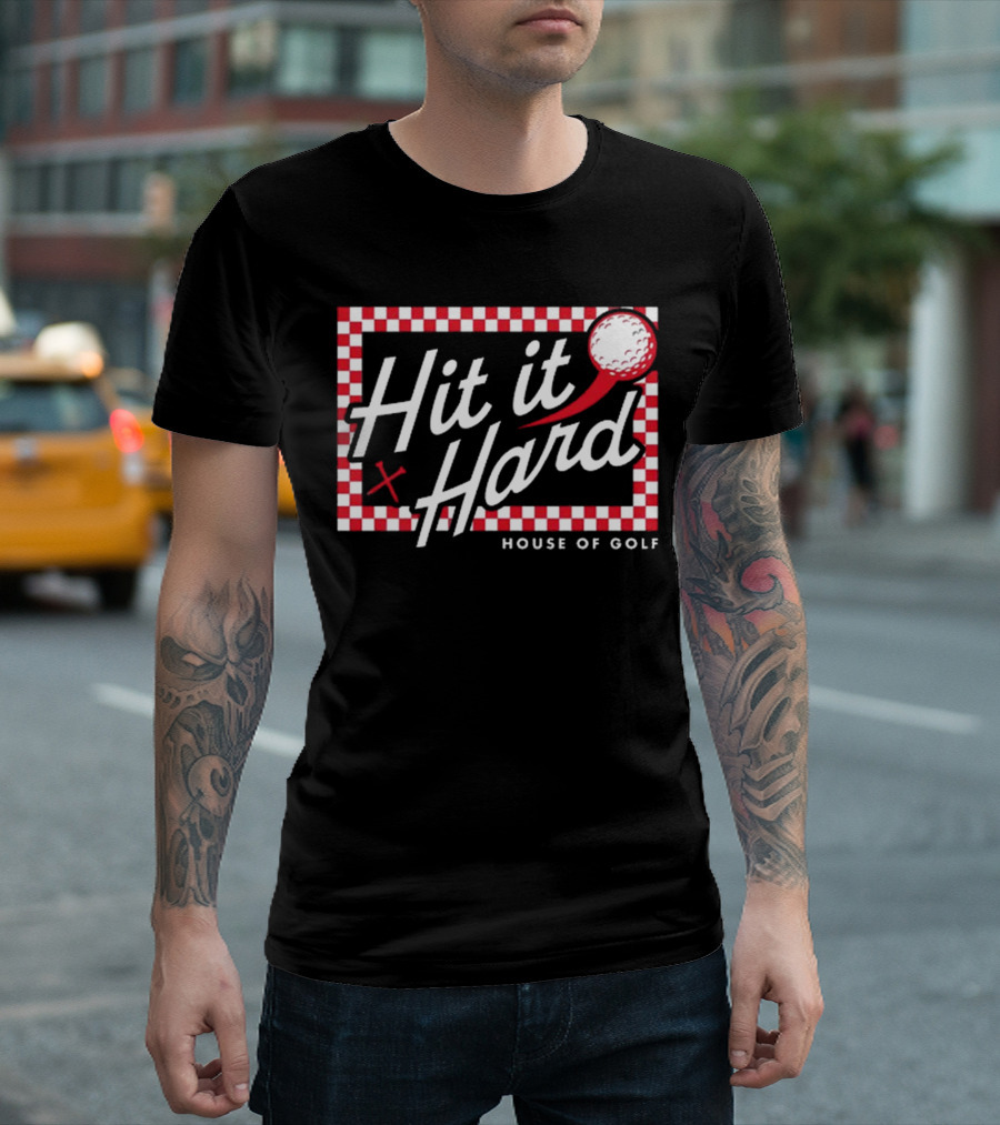 Hit It Hard Checkerboard House Of Golf Red White Golf Ball T-Shirt