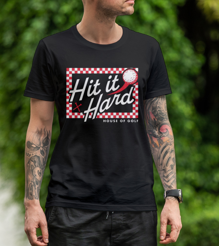 Hit It Hard Checkerboard House Of Golf Red White Golf Ball T-Shirt