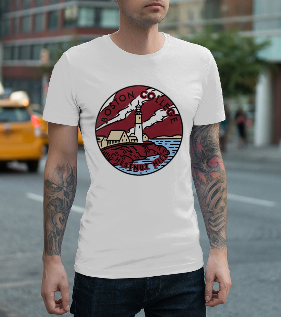 Maroon Boston College Eagles Scenic Comfort Colors Chestnut Hill Lighthouse Badge T-Shirt