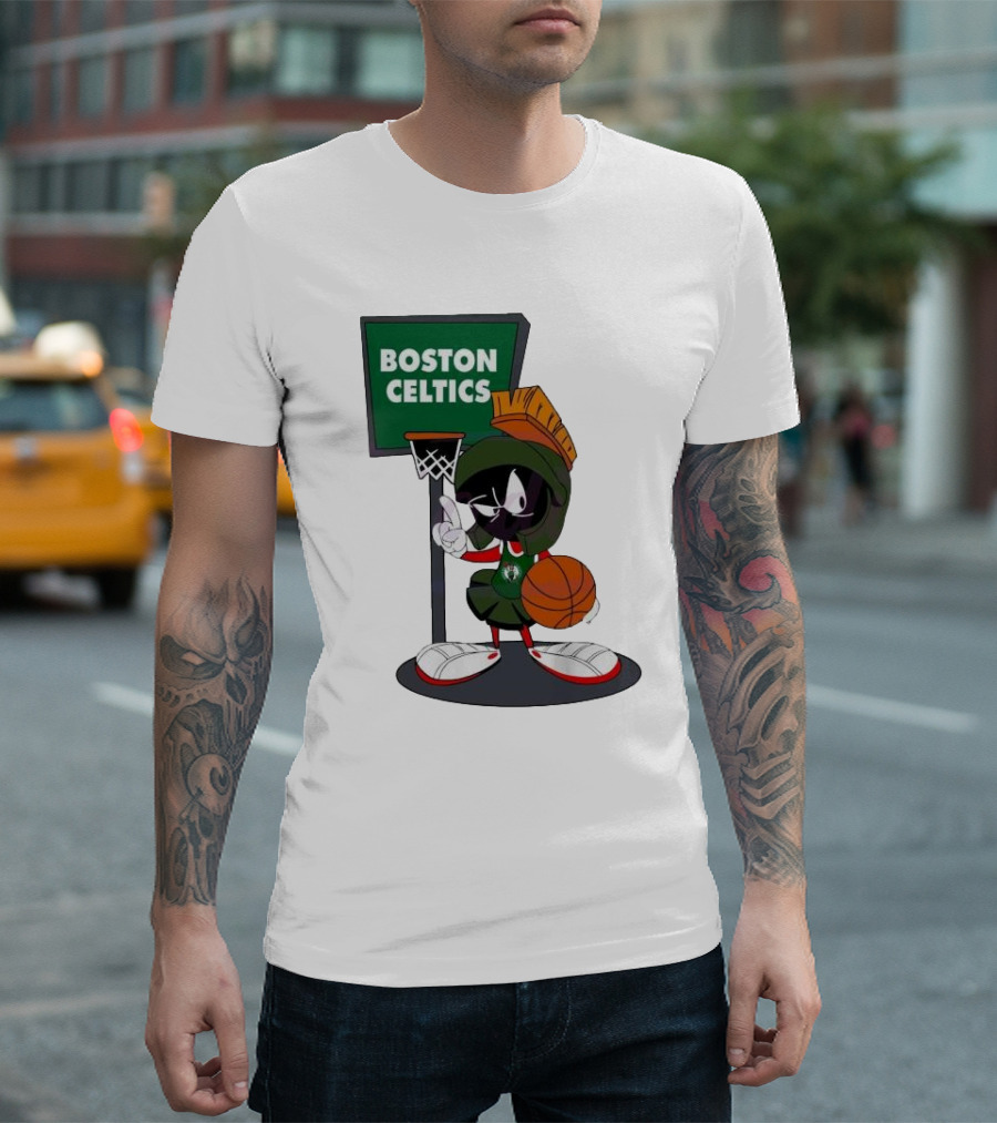 Boston Celtics Looney Tunes Marvin The Martian Basketball Hoop T-Shirt
