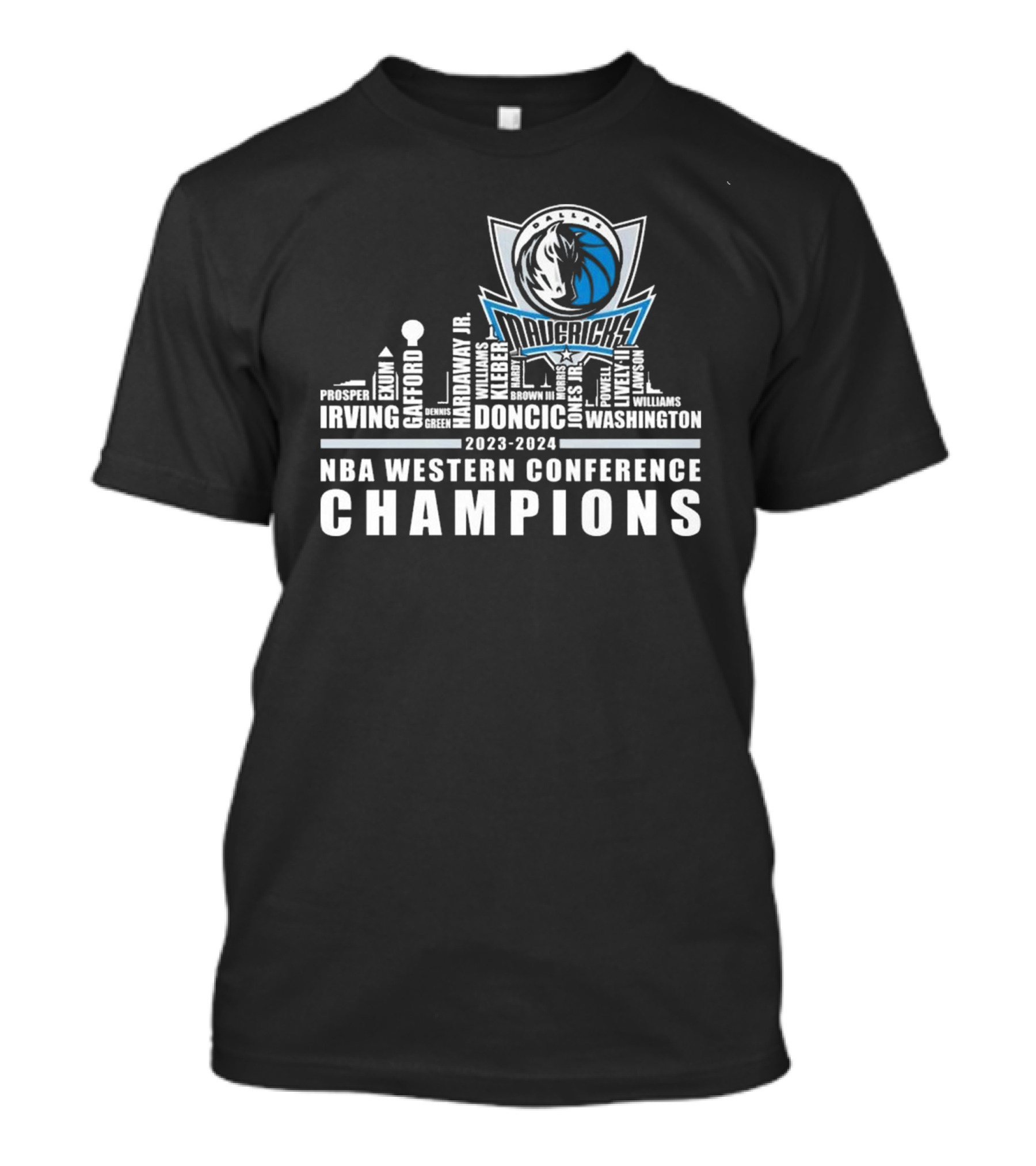 Dallas Mavericks NBA Western Conference Champions 2023-2024 Skyline Irving Doncic T-Shirt